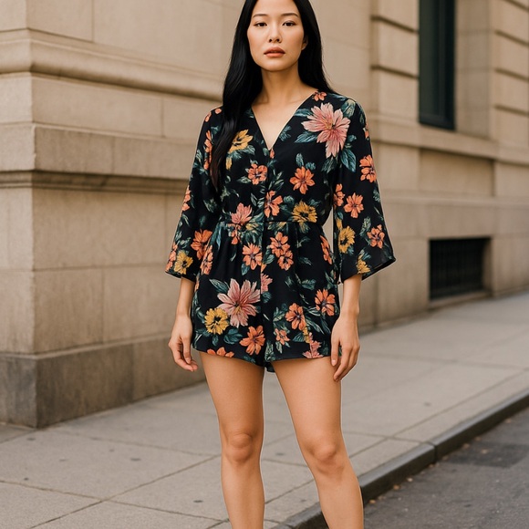 Yumi Kim Floral button front long sleeve romper - Picture 1 of 6